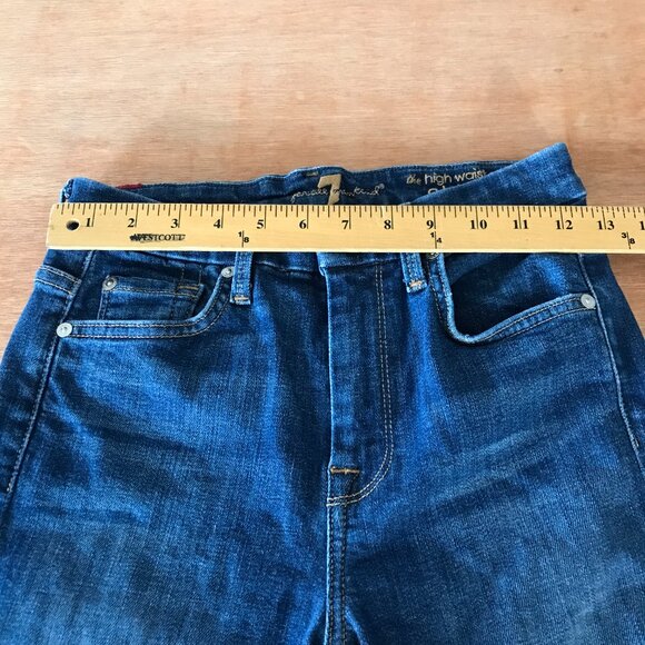 7 For All Mankind High Waist Ankle Skinny Jeans Women 25 Blue Mid Rise Raw Hem - Picture 10 of 14